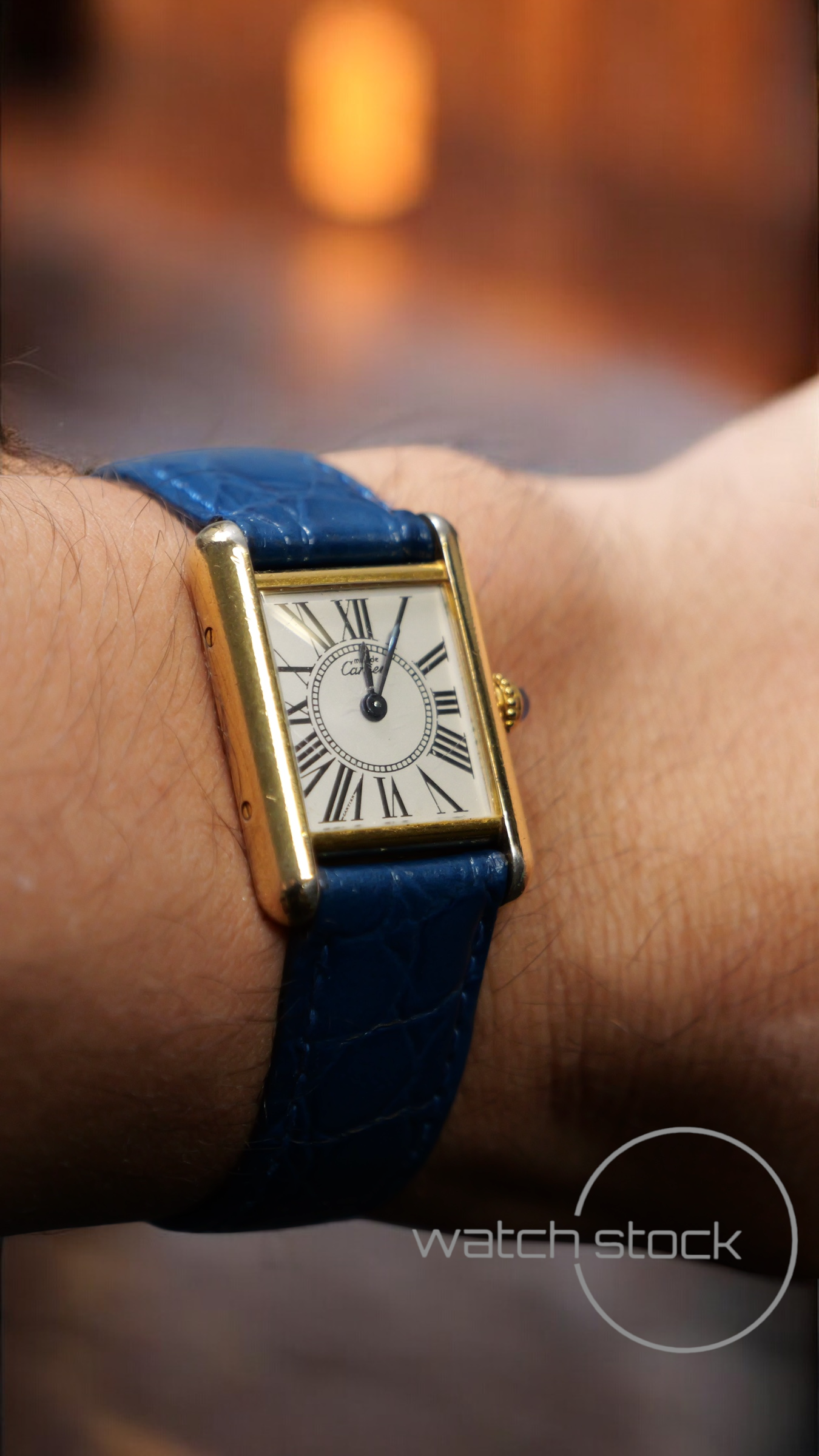 Cartier tank vermeil must de cartier argent plaque gold roman number dial quarz tg.3