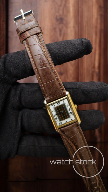 Cartier tank vermeil must de cartier argent plaque gold trinity dial quarz tg.6 grande