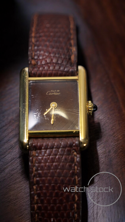 Cartier tank carica manuale vermeil cartier argent plaque gold red/brown dial spider