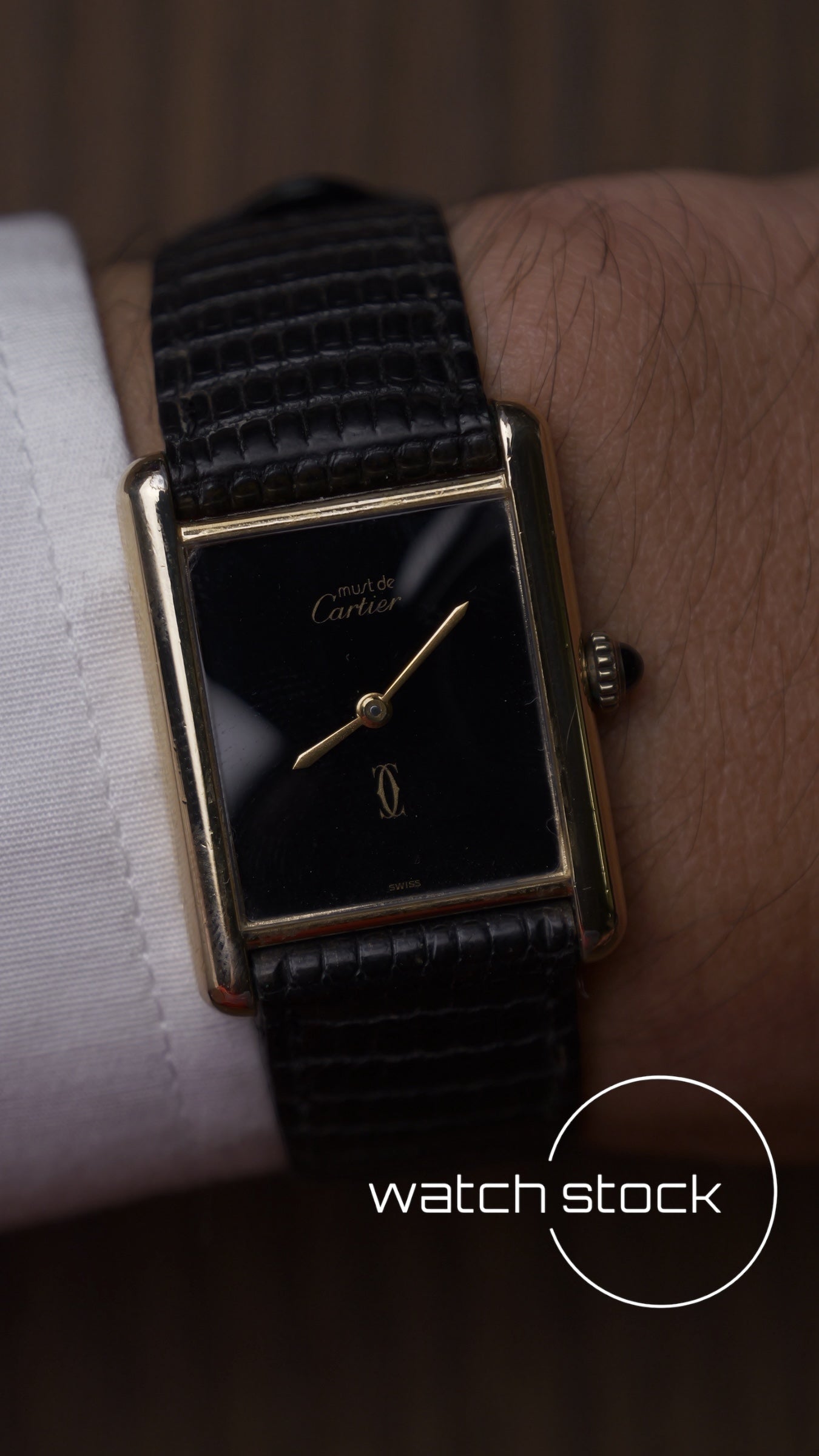 Cartier tank vermeil must de cartier argent plaque gold Black dial meccanico tg.6 grande