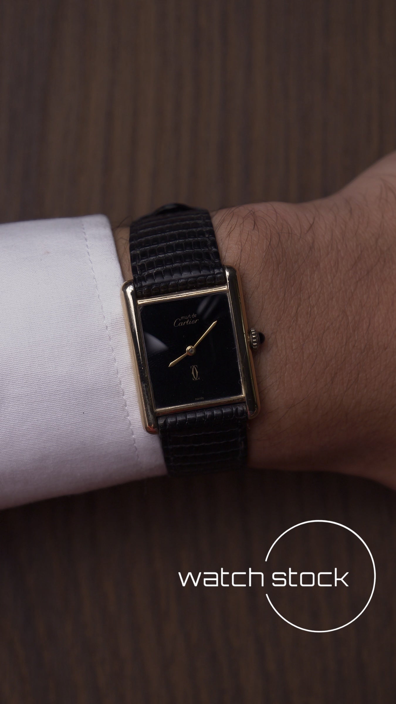 Cartier tank vermeil must de cartier argent plaque gold Black dial meccanico tg.6 grande