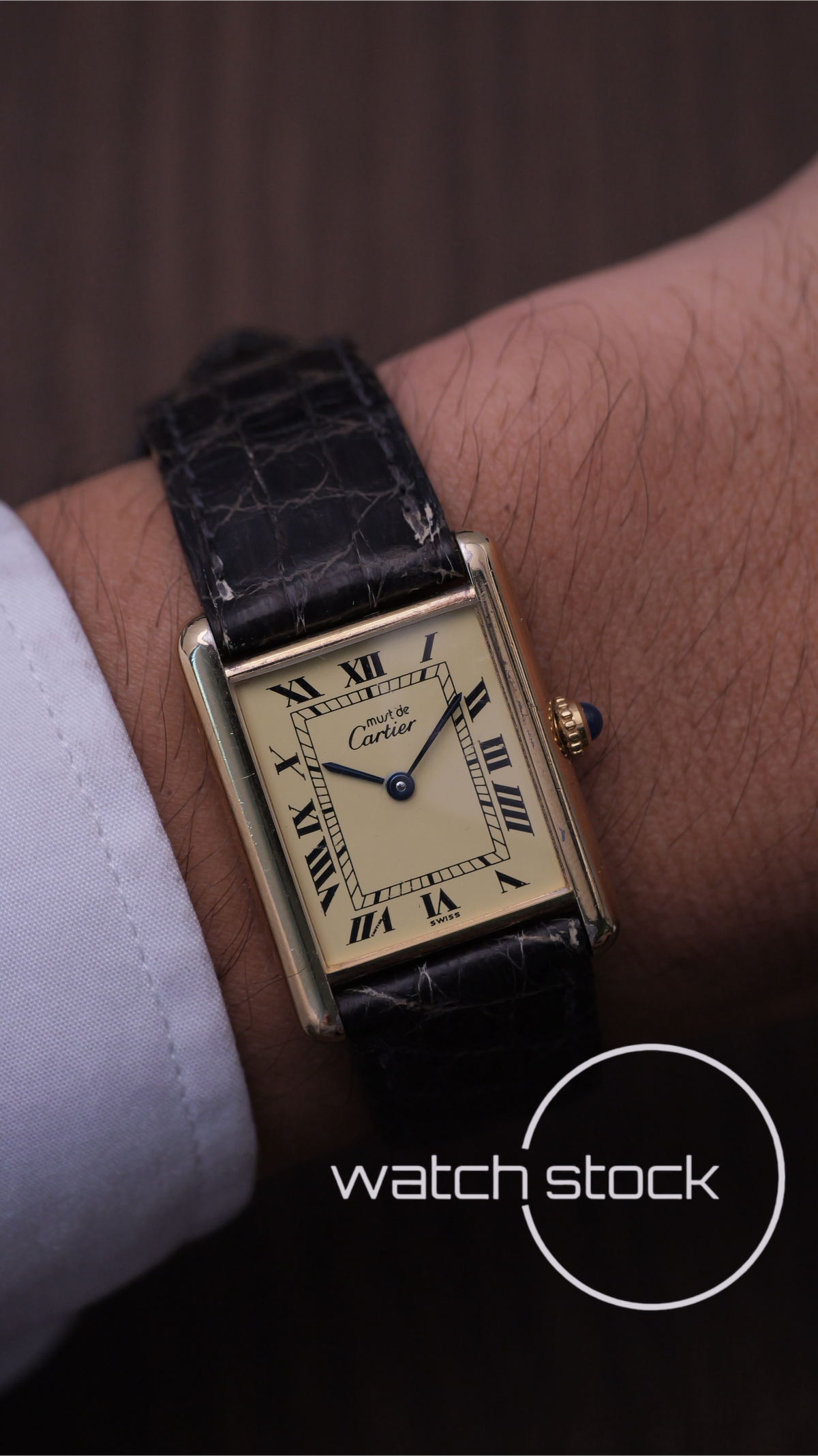 Cartier Tank vintage men size 6 lemon dial roman 1980