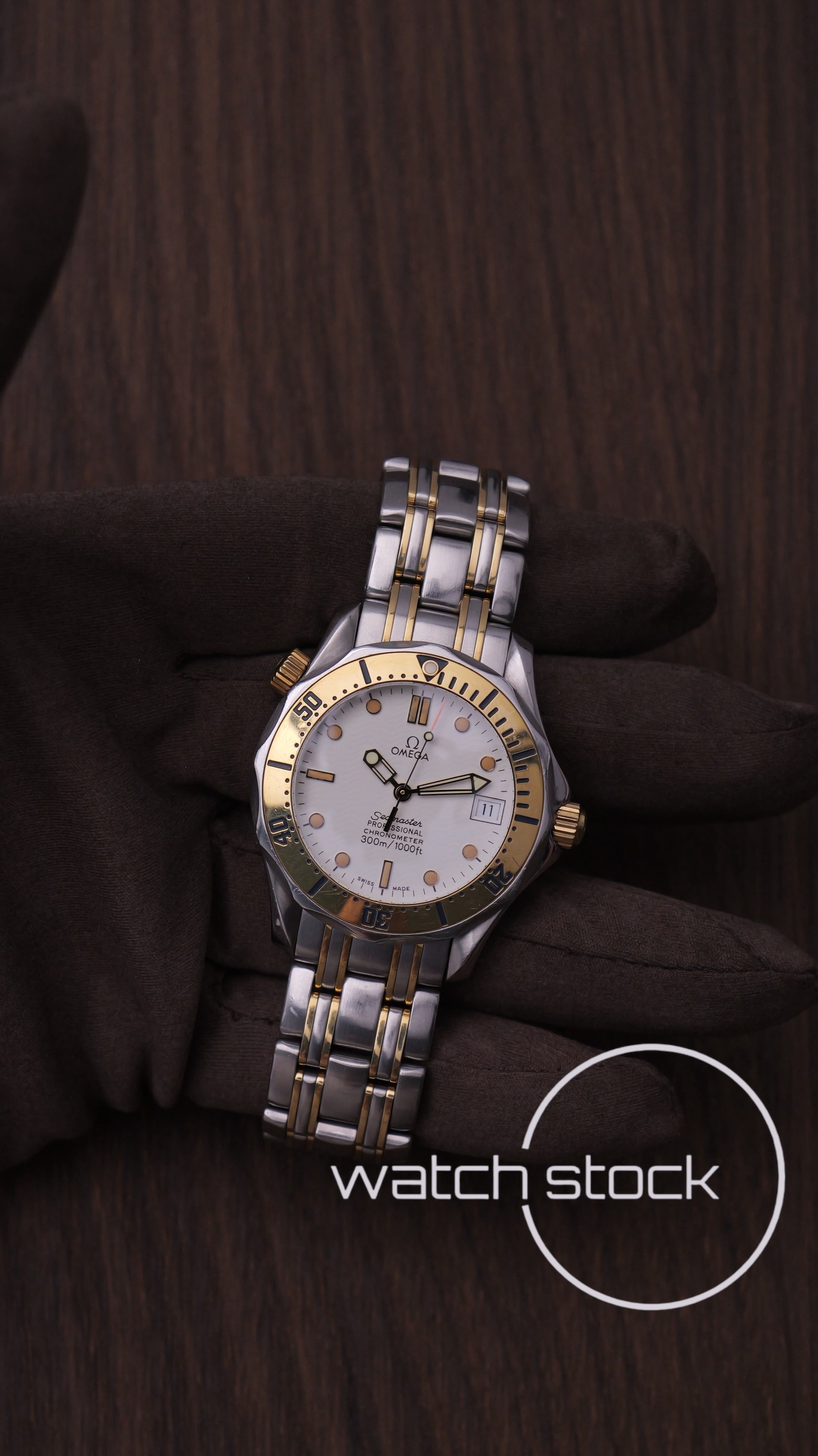 Omega seamaster 300m 36mm white dial two-tone ref 168.1502