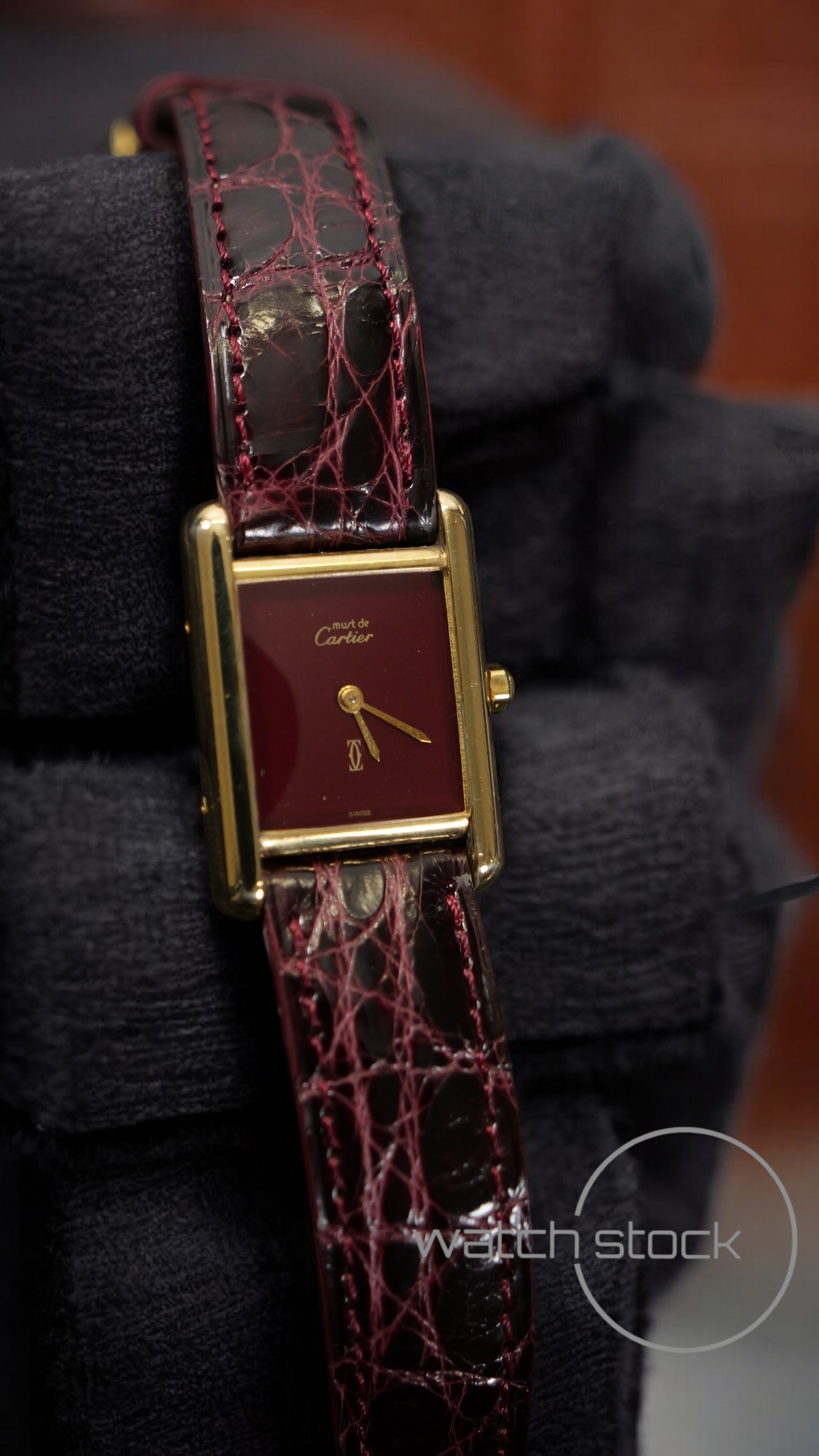 Cartier tank vermeil must de cartier argent plaque gold red dial quarz FULL SET