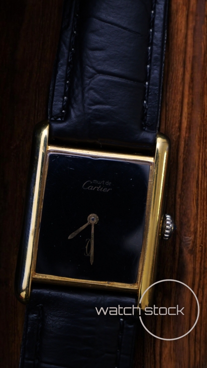 Cartier tank vermeil must de cartier argent plaque gold Black dial meccanico tg.6 grande