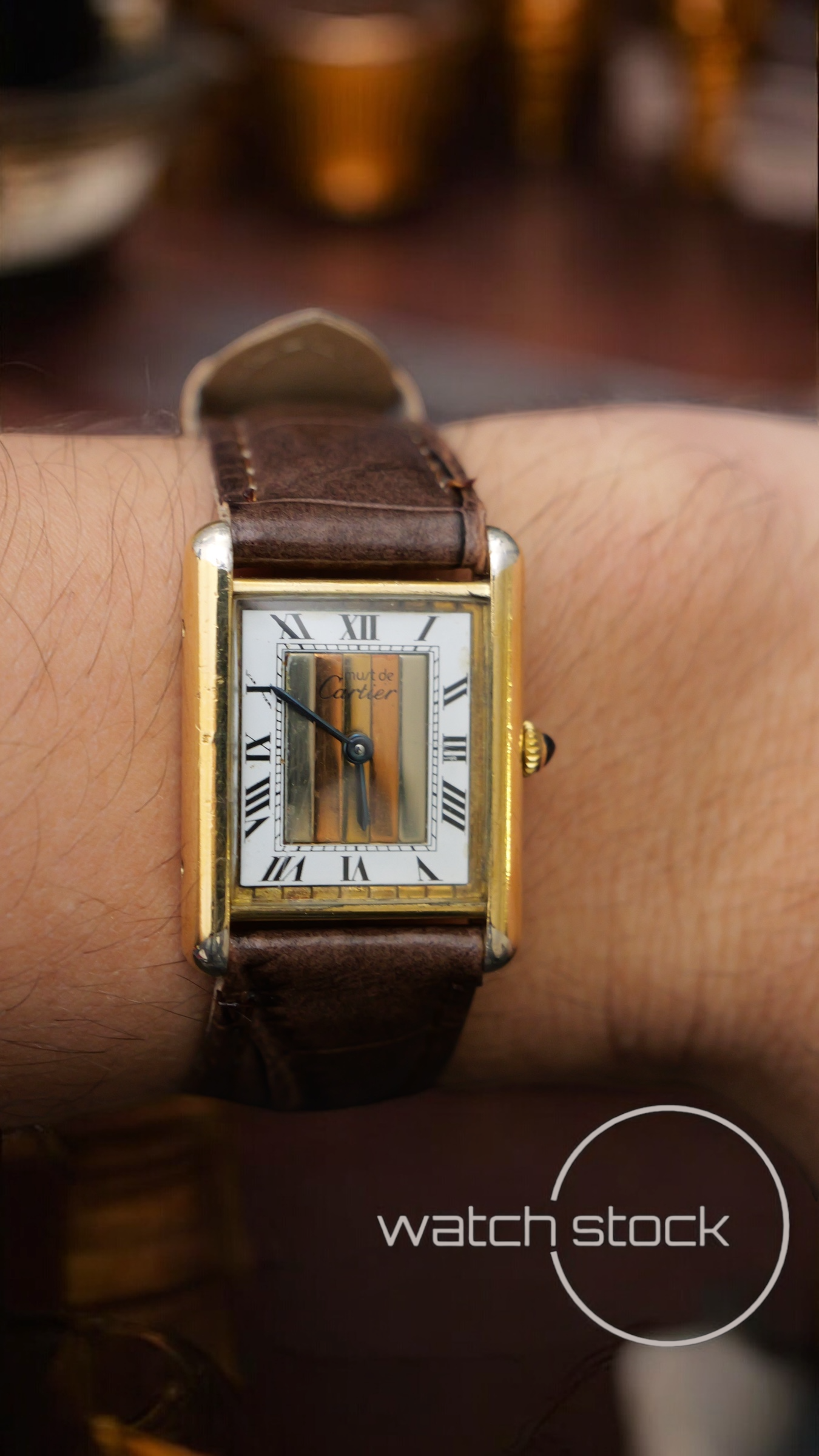 Cartier tank vermeil must de cartier argent plaque gold trinity dial quarz tg.6 grande