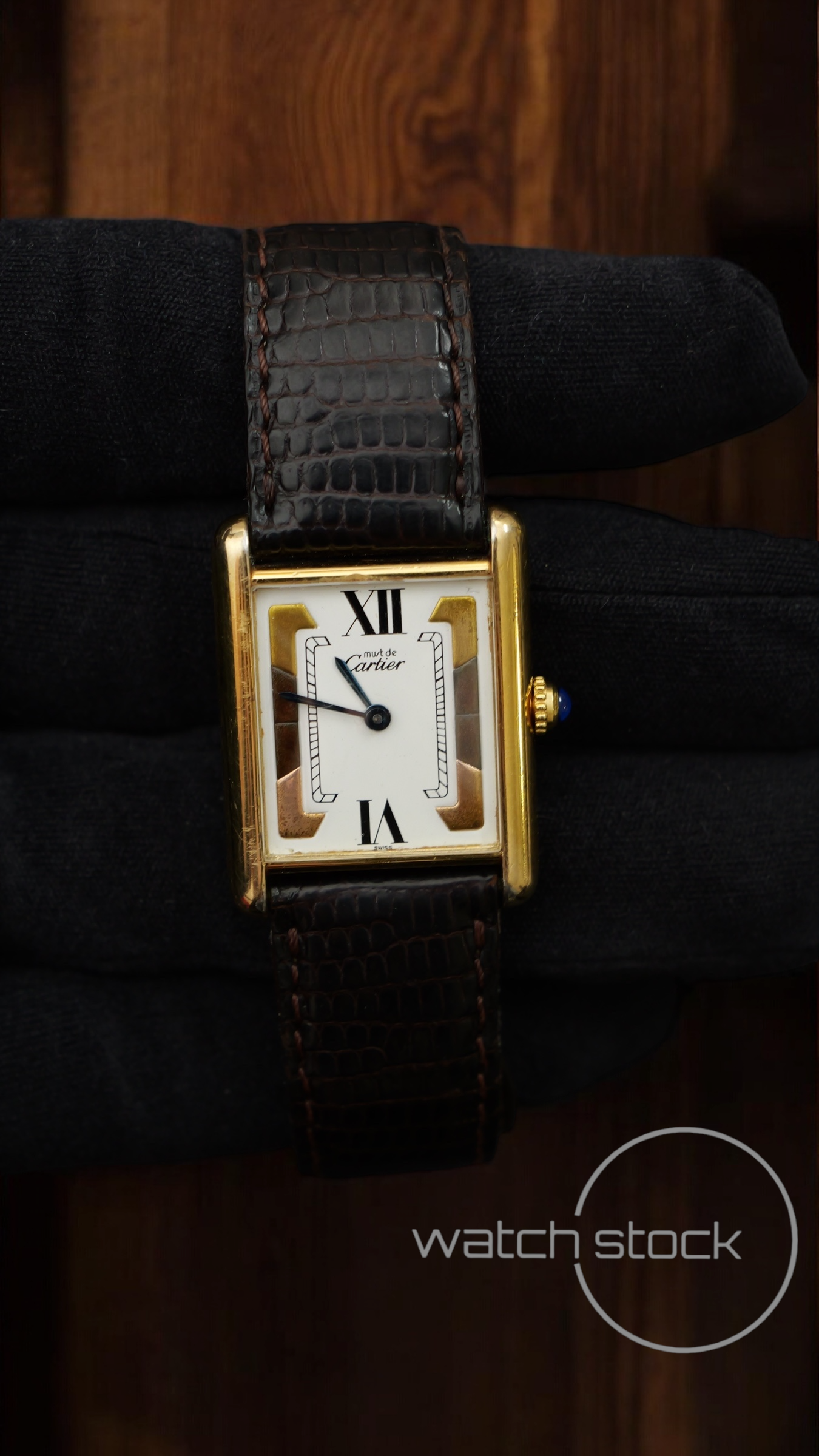 Cartier tank vermeil must de cartier argent plaque gold trinity dial meccanico tg.6 grande