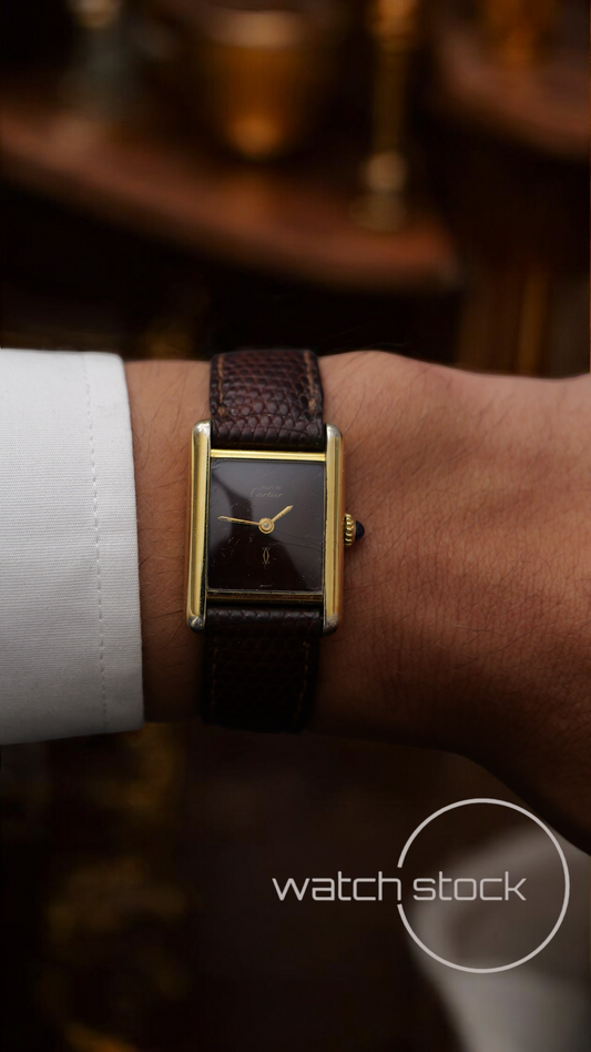 Cartier tank carica manuale vermeil cartier argent plaque gold red/brown dial spider
