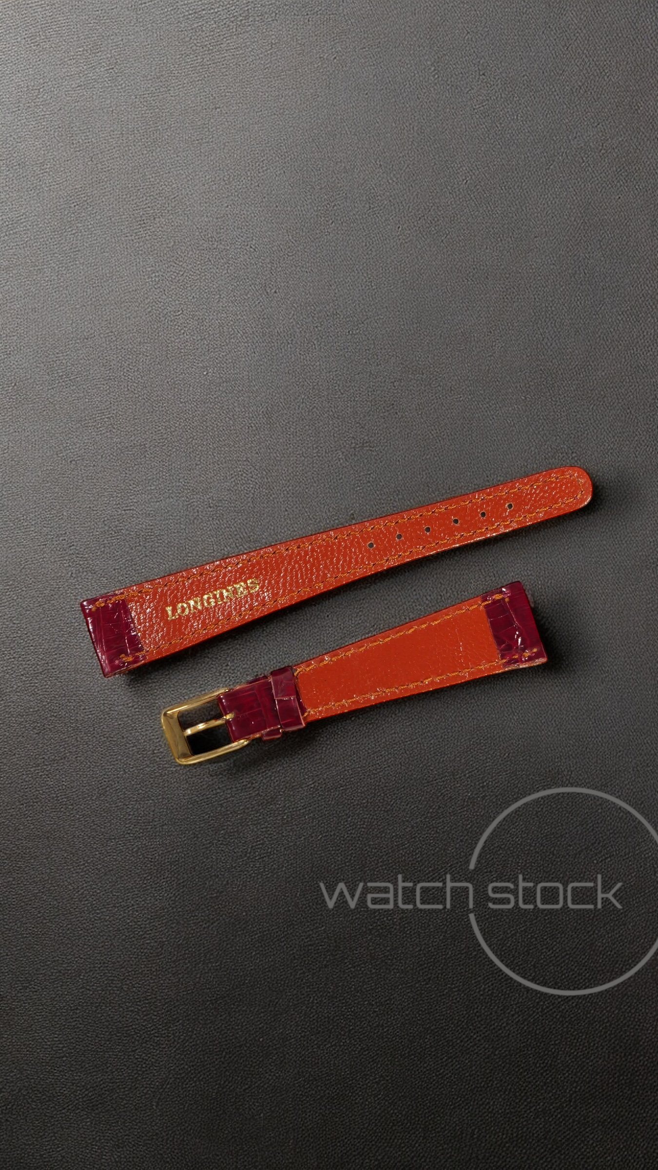 Cinturino Longines in pelle coccodrillo rosso con fibbia loggata ansa 18mm