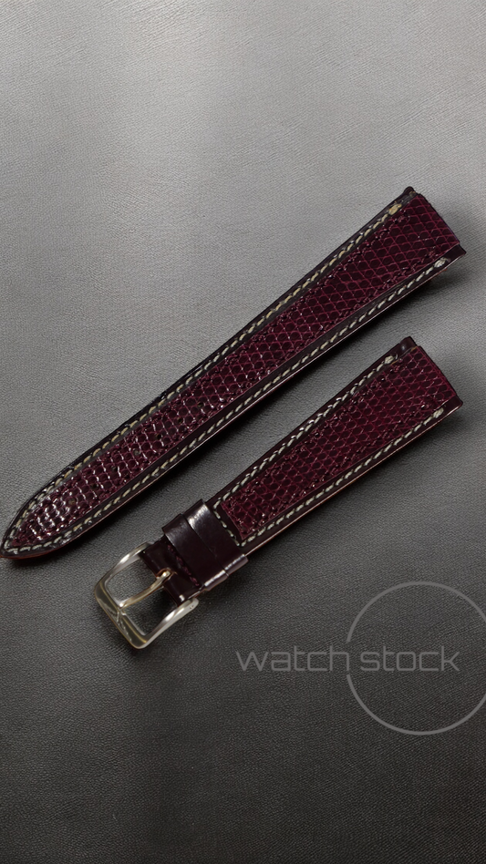 Cinturino Longines in pelle di Rettile bordeaux con fibbia loggata ansa 18mm