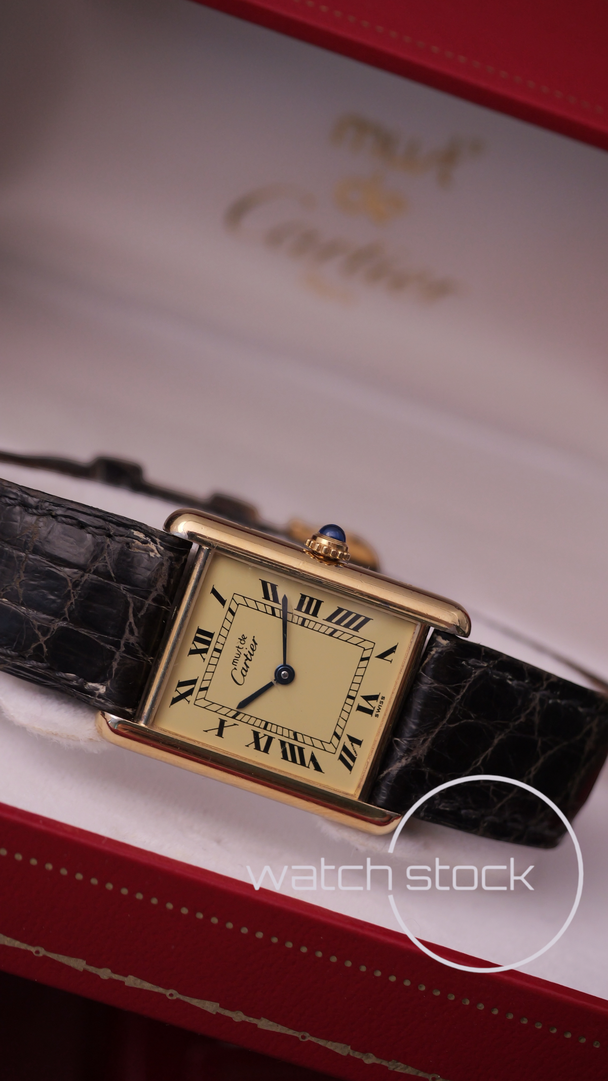 Cartier Tank vintage men size 6 lemon dial roman 1980