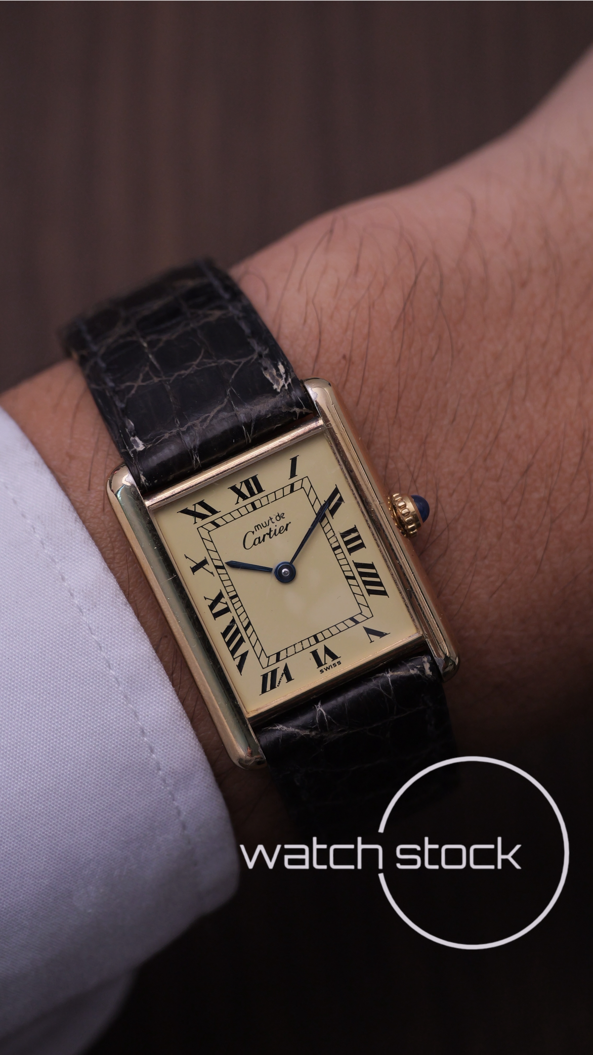 Cartier Tank vintage men size 6 lemon dial roman 1980