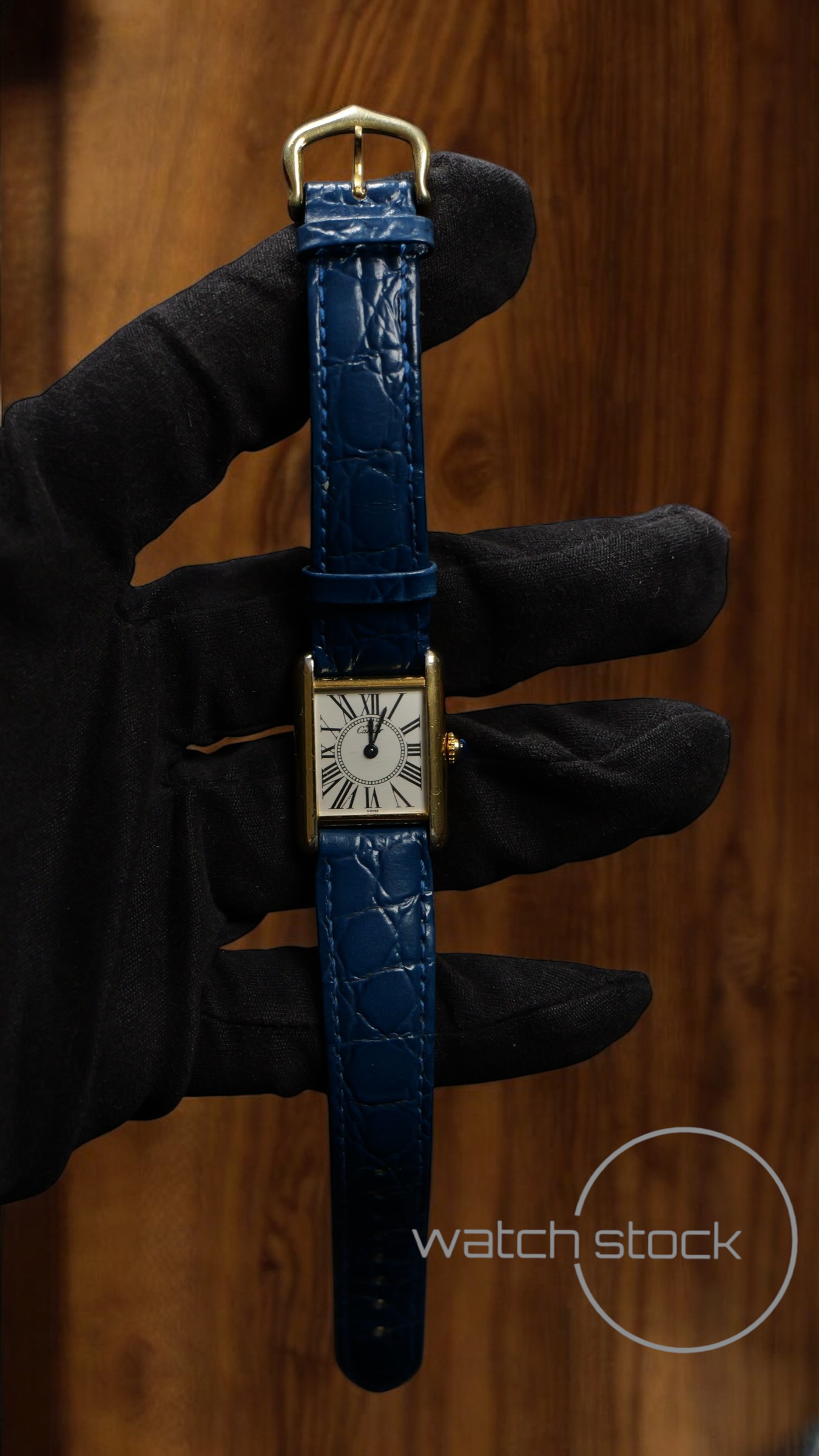 Cartier tank vermeil must de cartier argent plaque gold roman number dial quarz tg.3