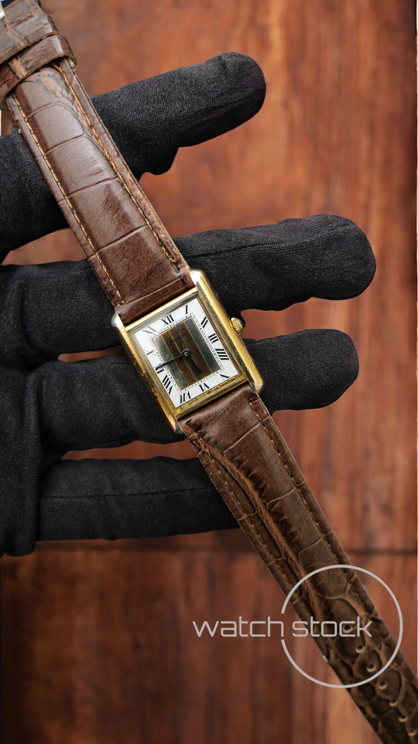 Cartier tank vermeil must de cartier argent plaque gold trinity dial quarz tg.6 grande