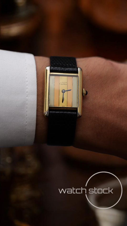Cartier tank vermeil must de cartier argent plaque gold Trinity dial carica manuale taglia 3