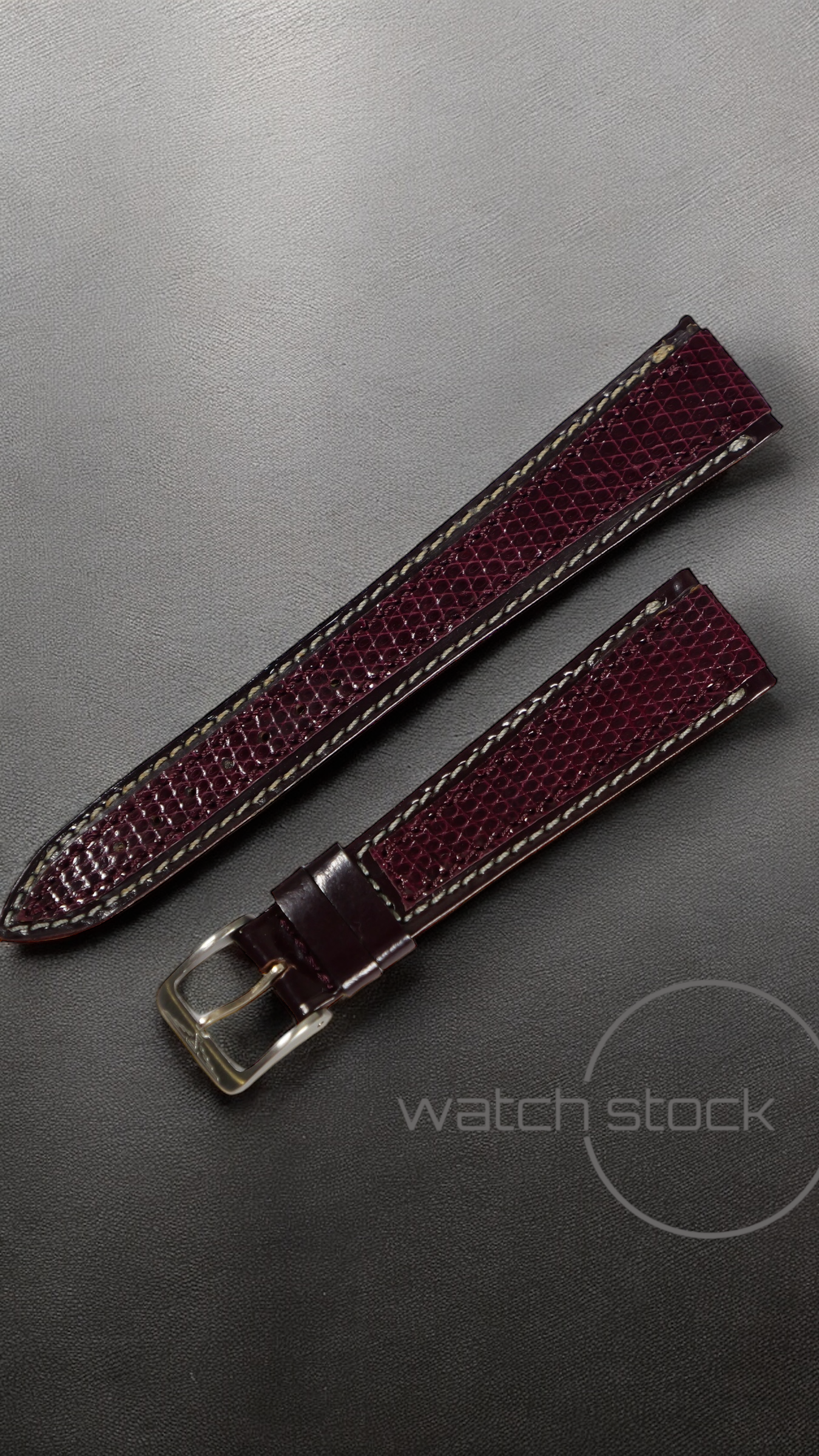 Cinturino Longines in pelle di Rettile bordeaux con fibbia loggata ansa 18mm