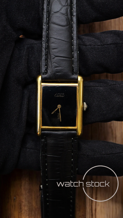 Cartier tank vermeil must de cartier argent plaque gold Black dial meccanico tg.6 grande