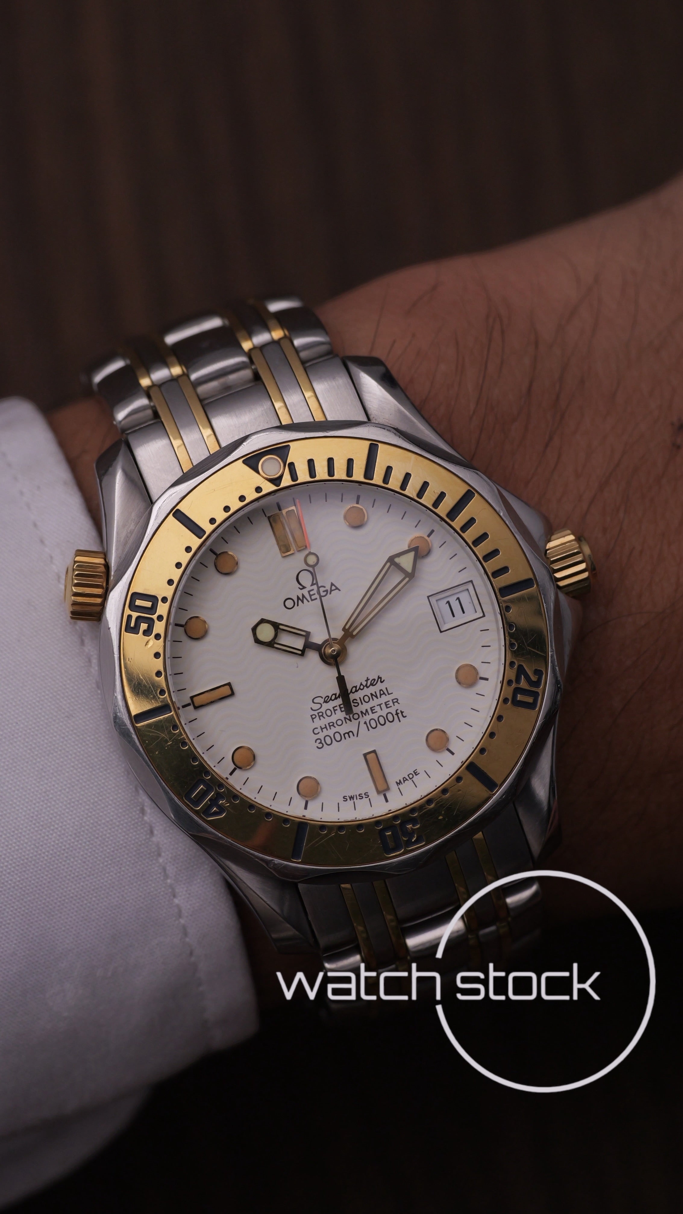 Omega seamaster 300m 36mm white dial two-tone ref 168.1502