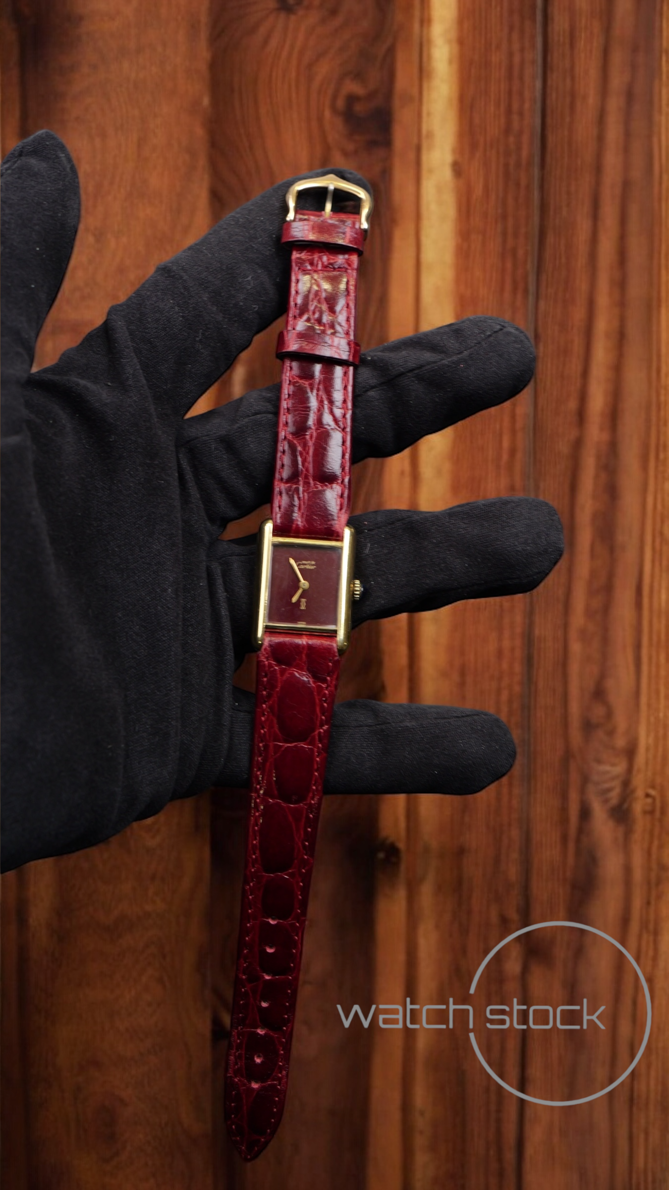 Cartier tank vermeil must de cartier argent plaque gold burgundy dial meccanico box
