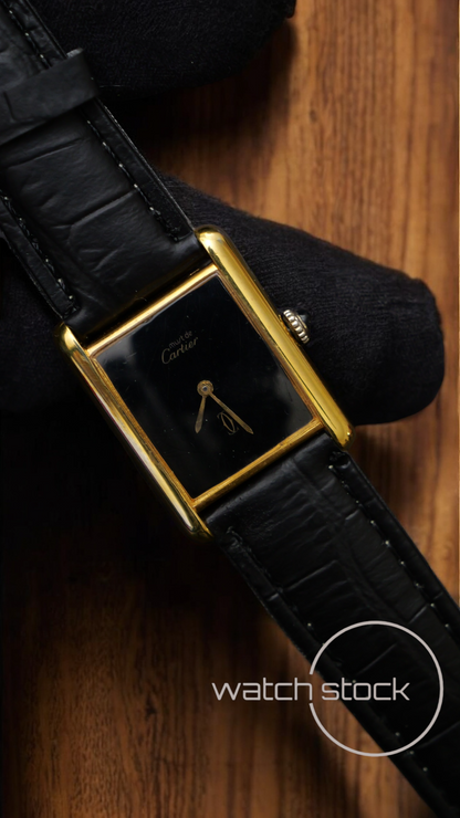 Cartier tank vermeil must de cartier argent plaque gold Black dial meccanico tg.6 grande