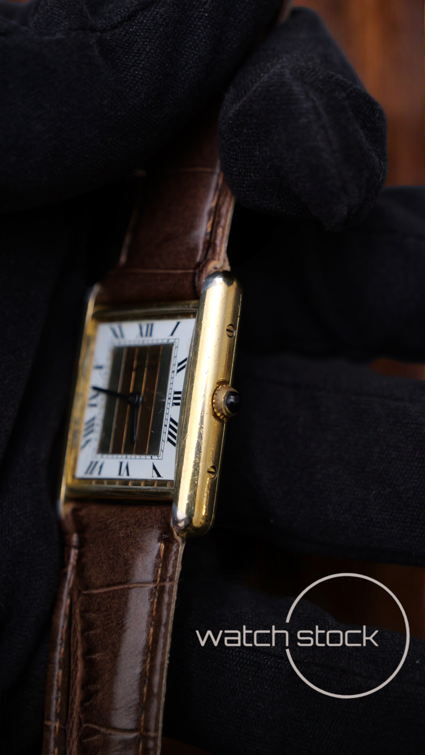 Cartier tank vermeil must de cartier argent plaque gold trinity dial quarz tg.6 grande