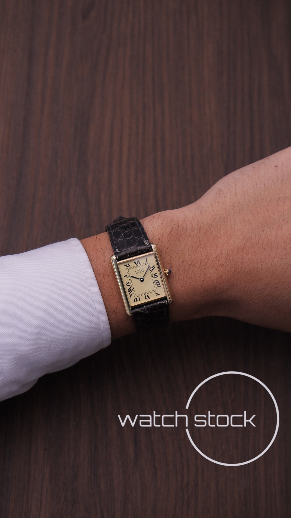 Cartier Tank vintage men size 6 lemon dial roman 1980