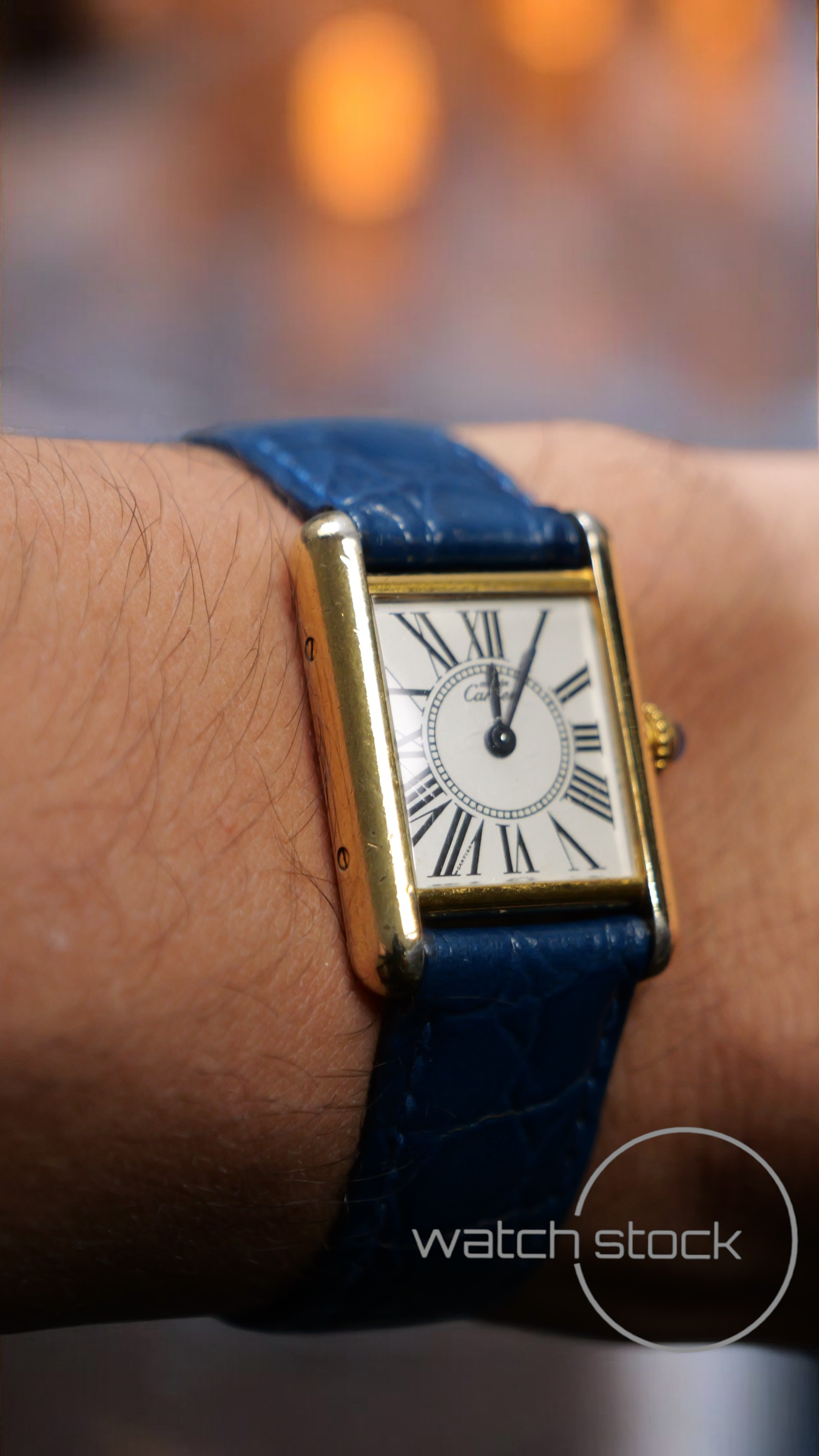 Cartier tank vermeil must de cartier argent plaque gold roman number dial quarz tg.3