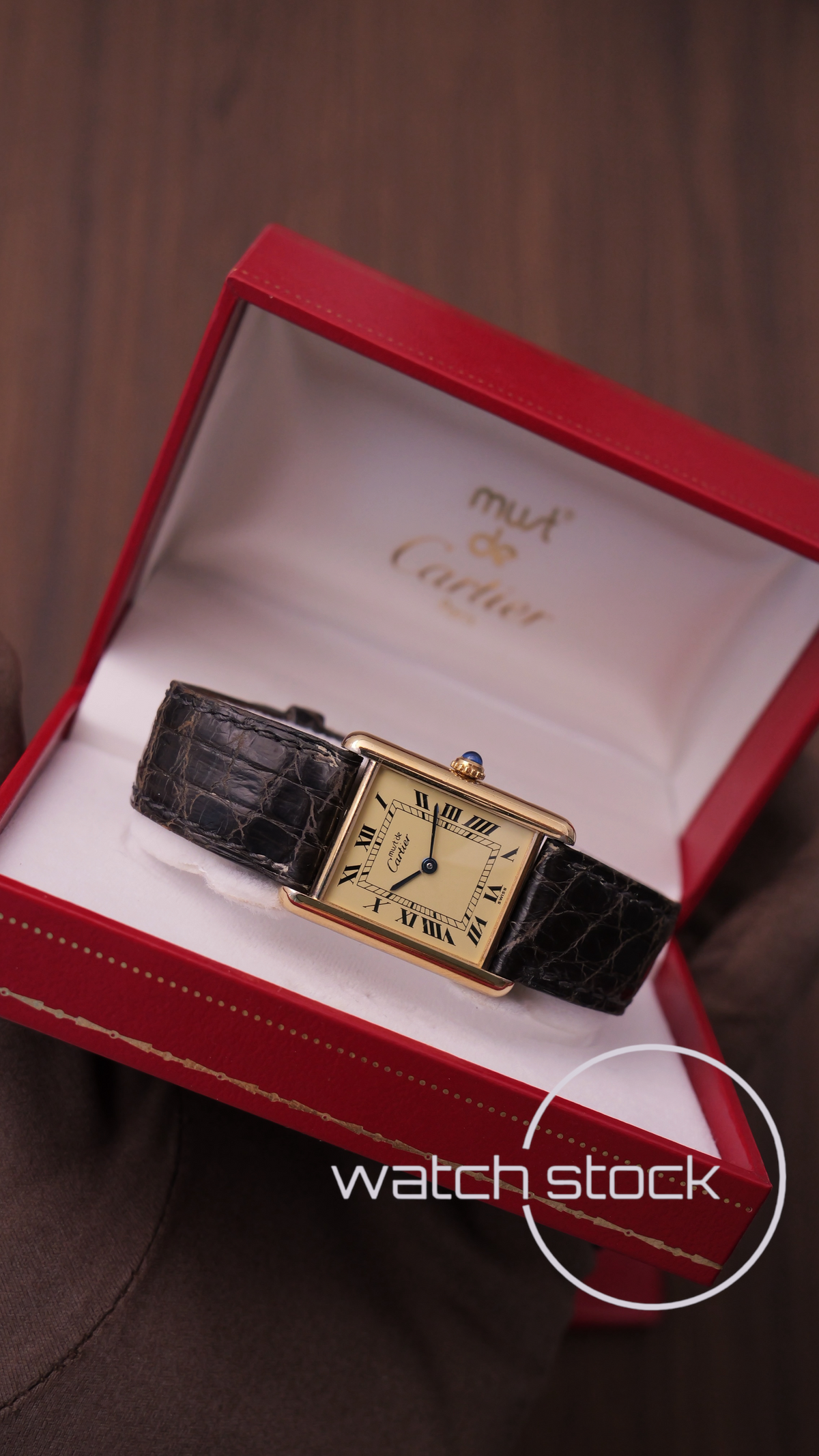 Cartier Tank vintage men size 6 lemon dial roman 1980