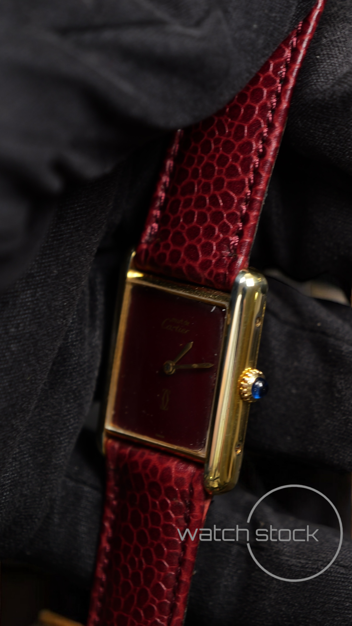 Cartier tank vermeil must de cartier argent plaque gold burgundy dial meccanico tg.6 grande