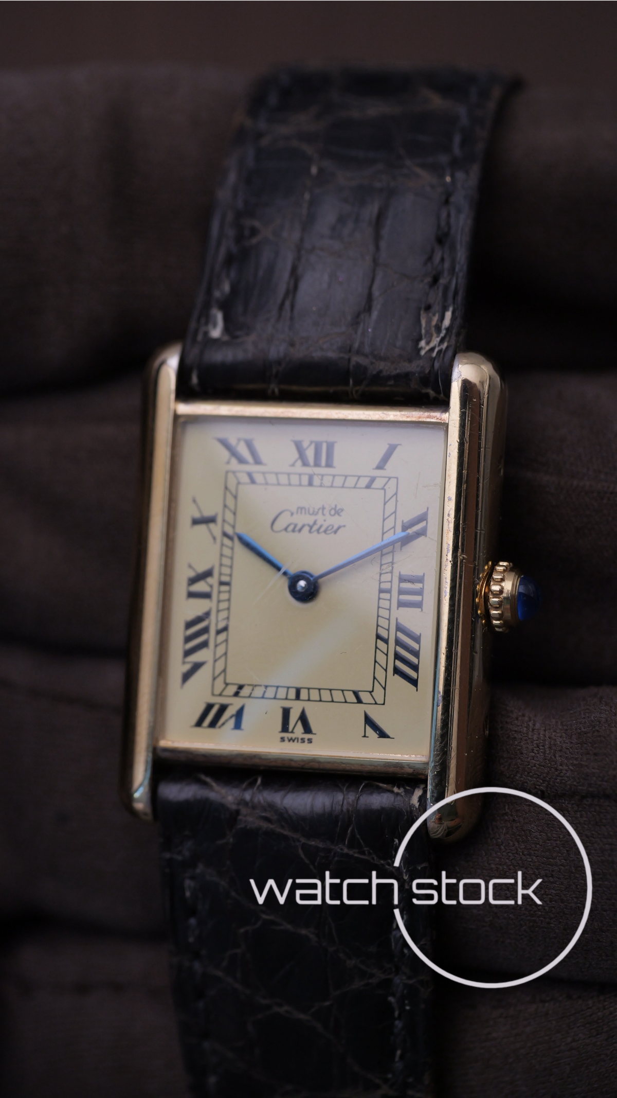 Cartier Tank vintage men size 6 lemon dial roman 1980