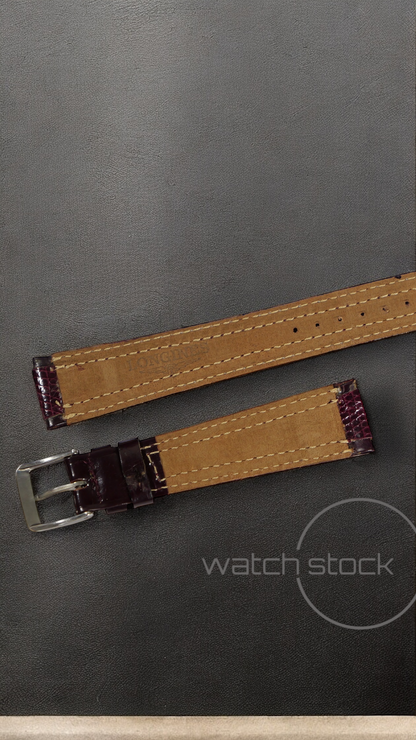 Cinturino Longines in pelle di Rettile bordeaux con fibbia loggata ansa 18mm