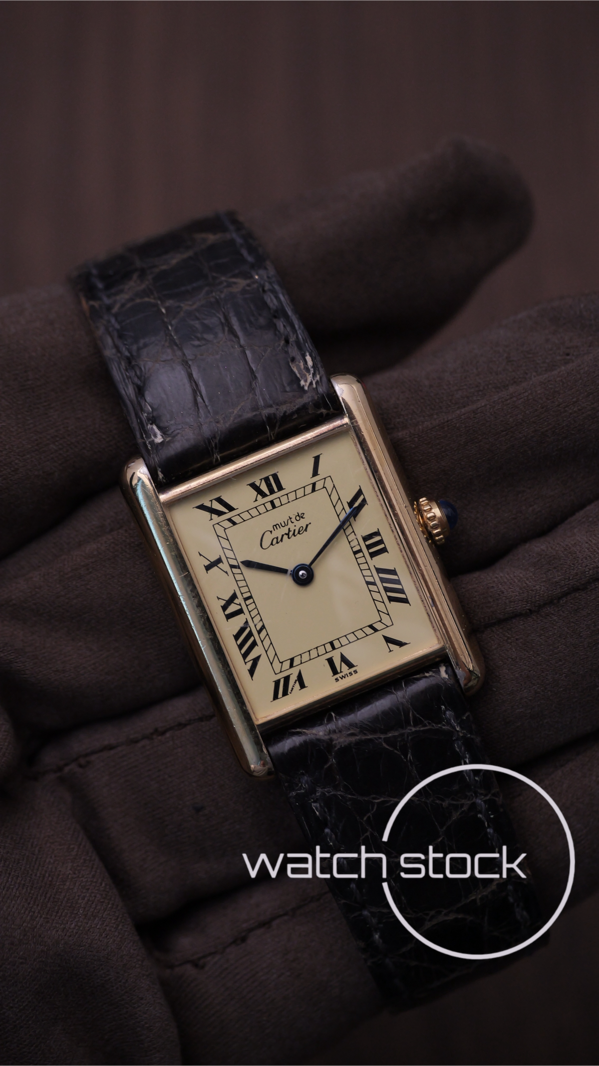 Cartier Tank vintage men size 6 lemon dial roman 1980