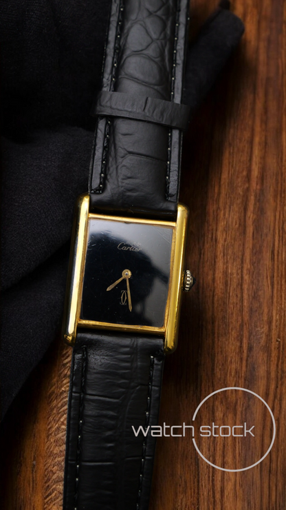 Cartier tank vermeil must de cartier argent plaque gold Black dial meccanico tg.6 grande