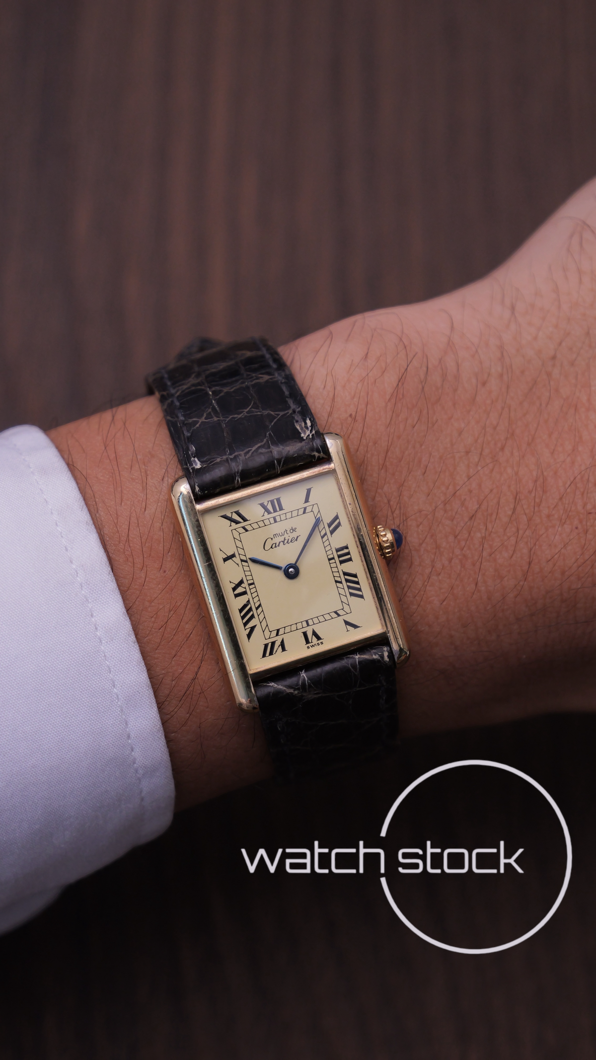 Cartier Tank vintage men size 6 lemon dial roman 1980