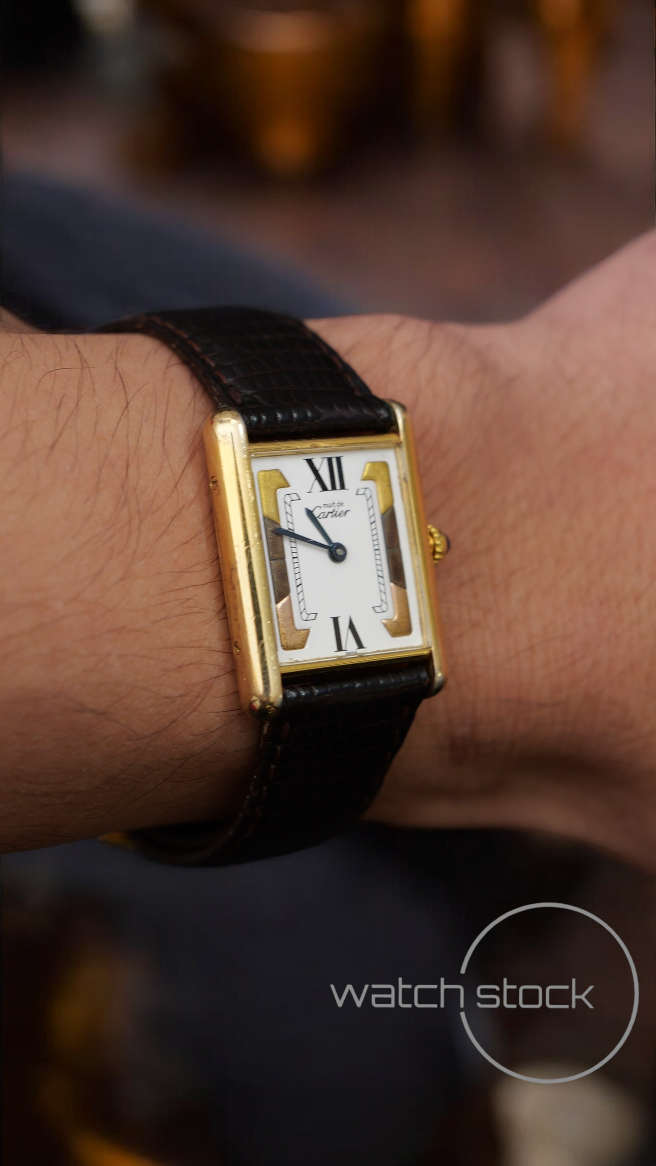Cartier tank vermeil must de cartier argent plaque gold trinity dial meccanico tg.6 grande