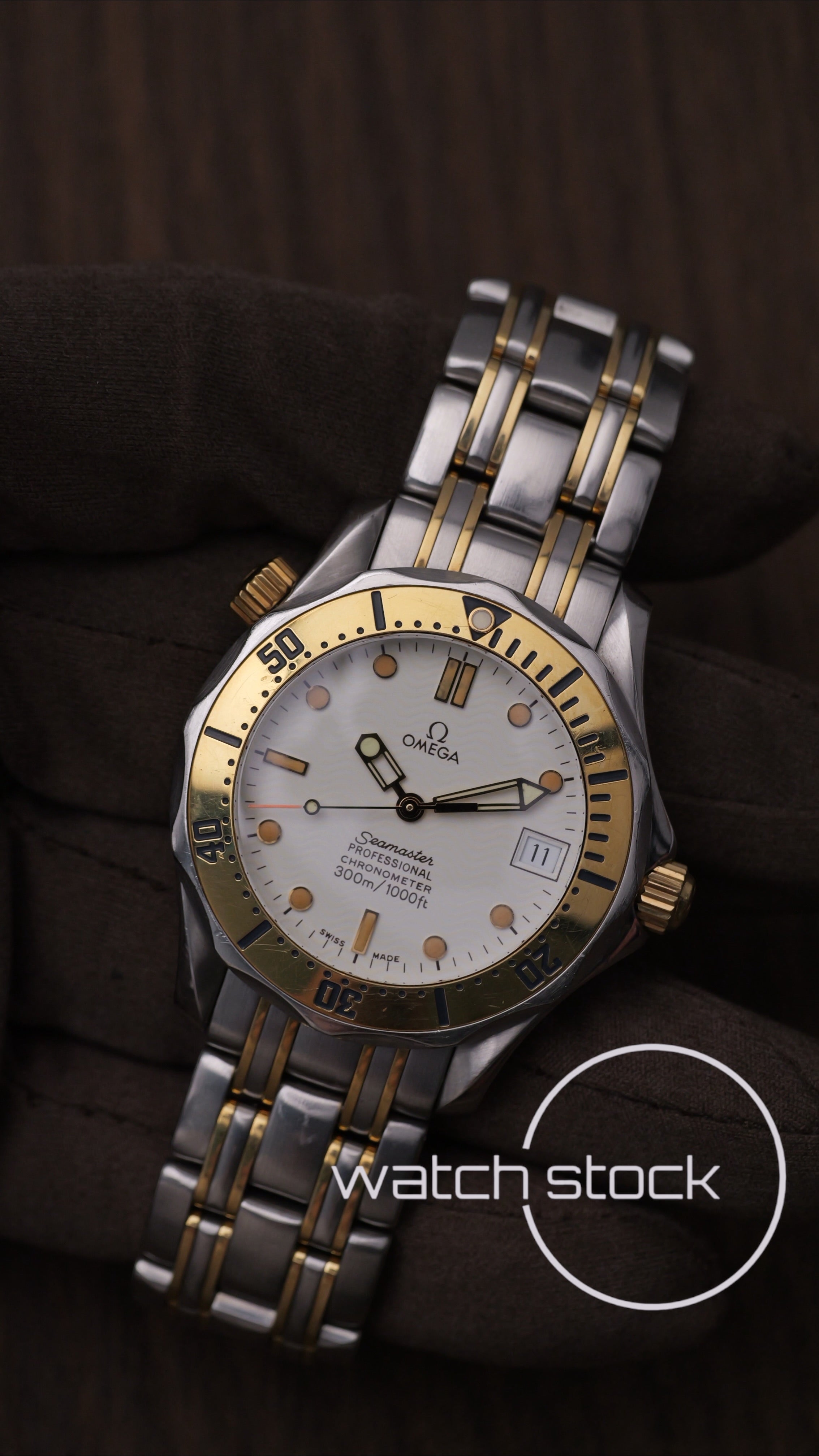 Omega seamaster 300m 36mm white dial two-tone ref 168.1502