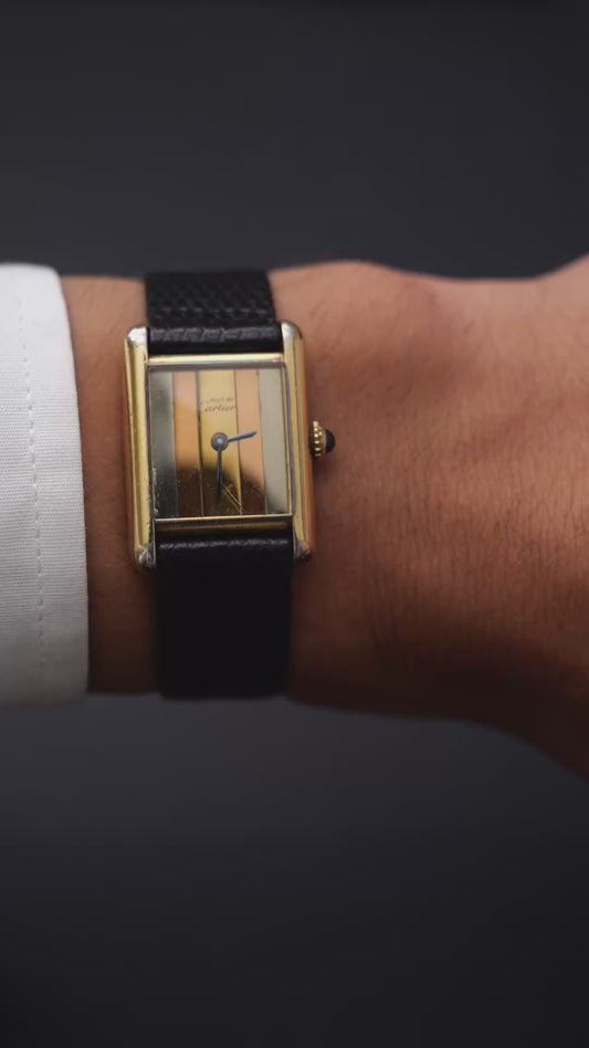 Cartier tank vermeil must de cartier argent plaque gold Trinity dial carica manuale taglia 3